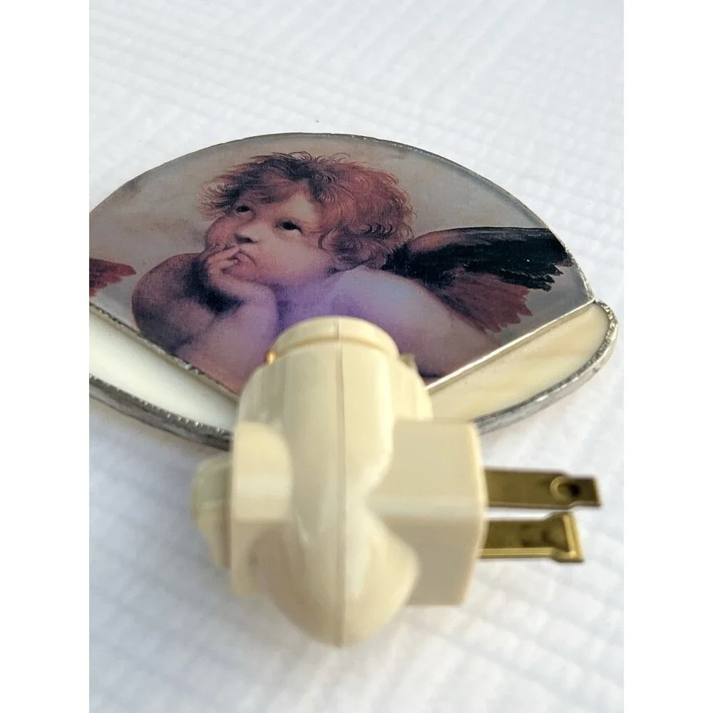 Vintage Cherub Angel Night Light Stained Glass Raphael Victorian Cottagecore